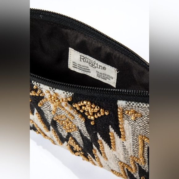 Handmade Hand Beaded Wristlet Clutch - Ethnic Inspired Design - Dyed Fine Cotton - Picture 6 of 7